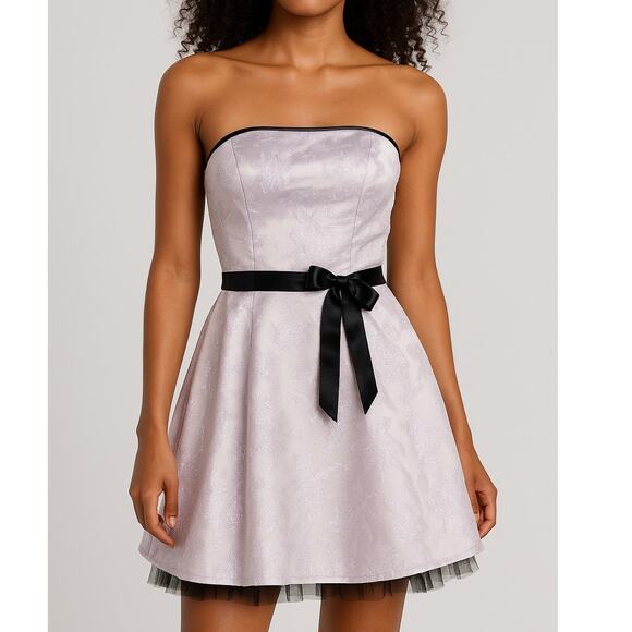 Jessica McClintock Gunne Sax Strapless Lilac Silver Jacquard Prom Party Dress - Picture 12 of 12